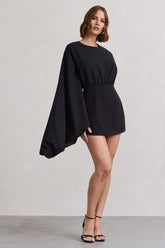 Black Backless Skort Playsuit With Cape